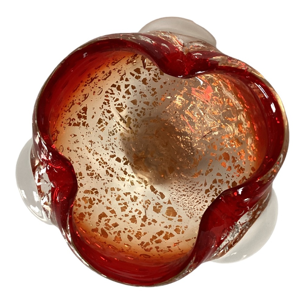 Murano Venetian Art Glass Bowl Hand Blown Red And Gold Flecks Italy MCM Vintage - Picture 10 of 16